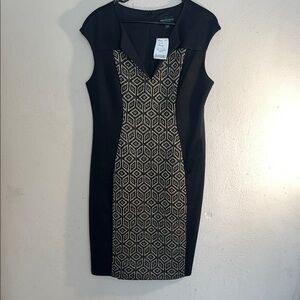 White House Black Market Geometric Black and Gold Mini Dress